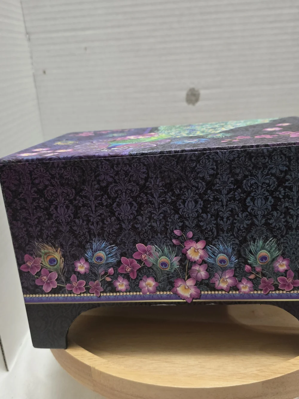 NWOT Pooch & Sweetheart Peacock Floral Jewelry Keepsake Box Drawer Tray Mirror.
